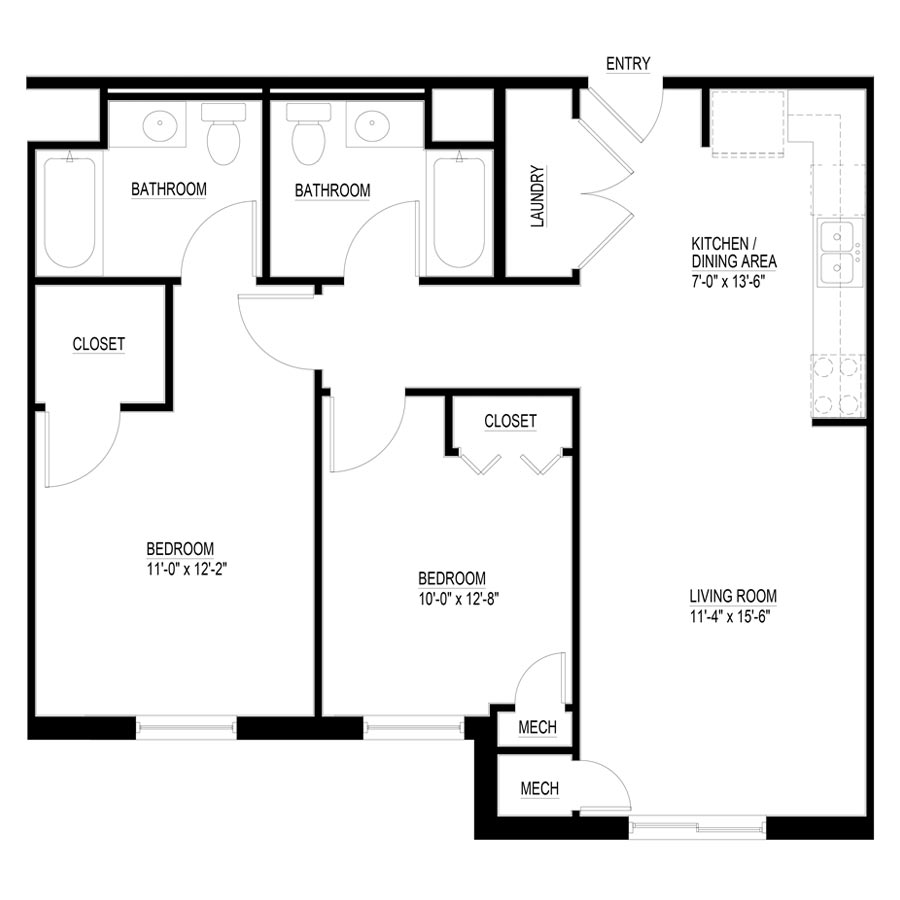 Forestwood Apartments 2 Bedroom Unit Corridor Building 935 sq ft